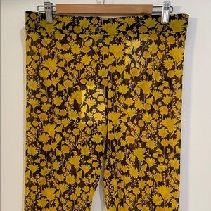 Ganni Yellow and Brown Floral Leggings